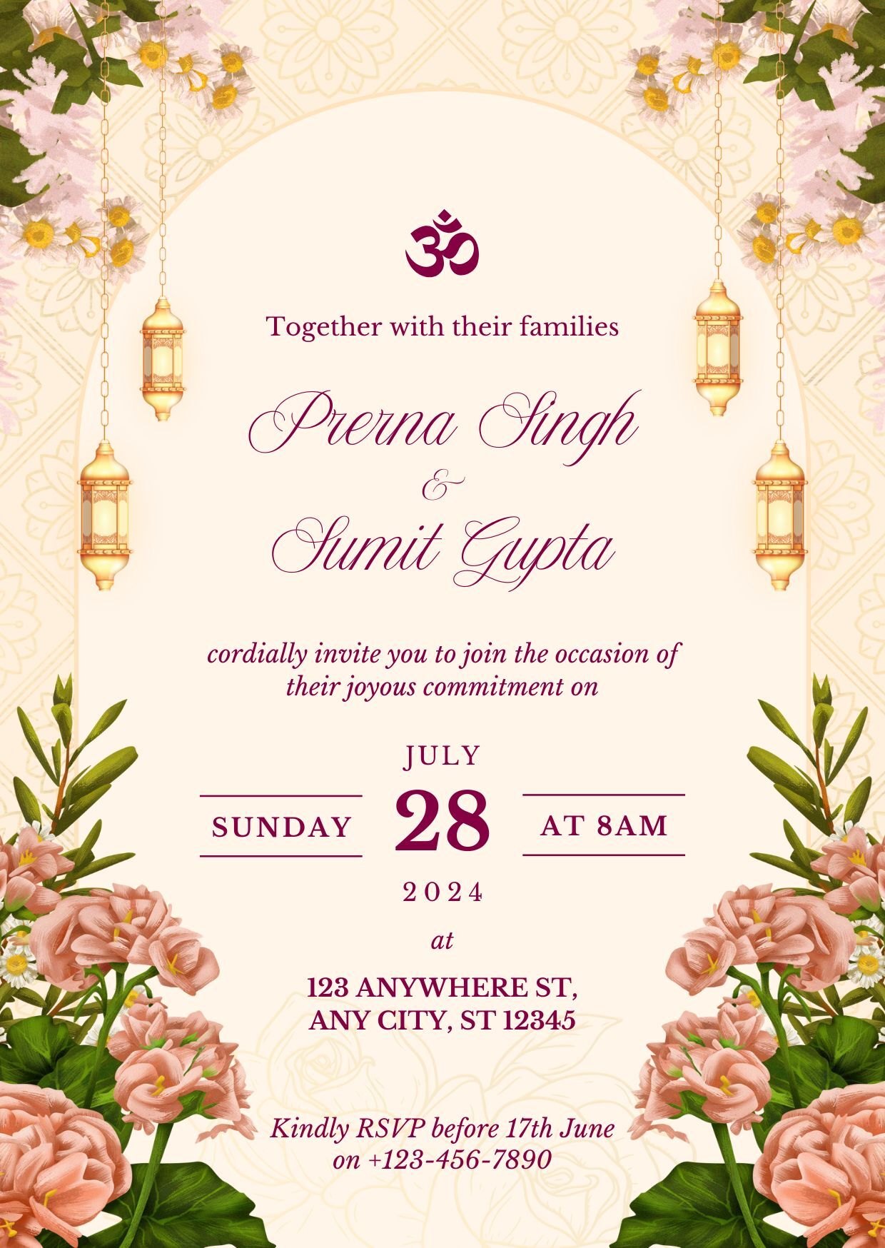 Beige Cream and Pink Wedding Invitation-1